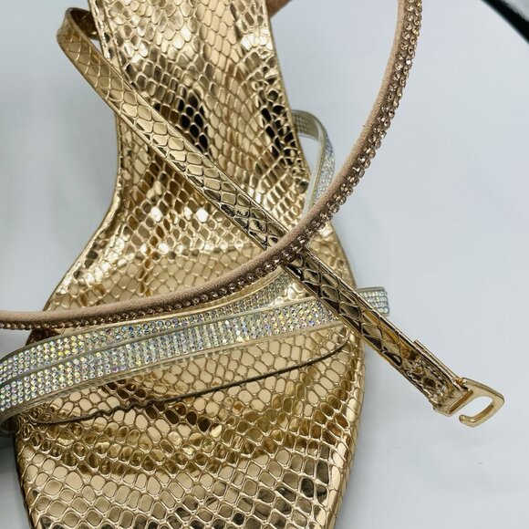 Heels Womens Size 10 Sandals Strappy Rhinestones Metallic Ankle Strap Cute Shiny - Picture 11 of 13